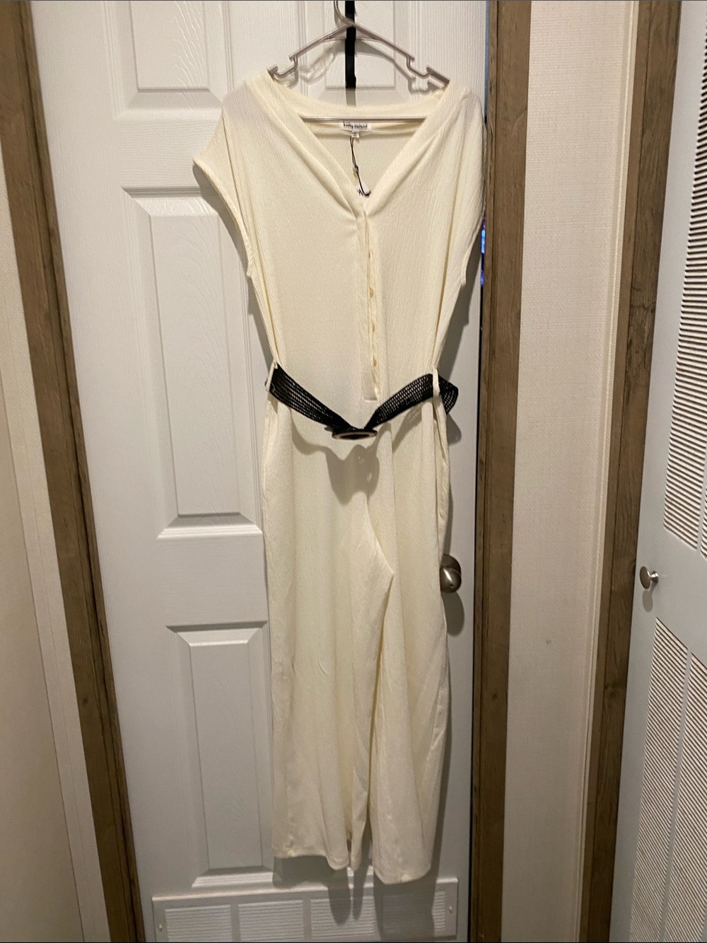 kathy ireland Cream Button-Front Maxi Jumpsuit